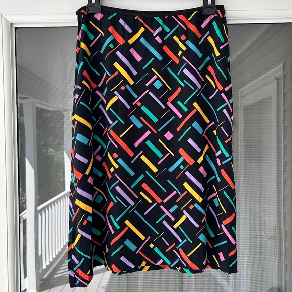 Vintage Silky Flowy Colorful Skirt Size 10 A-line Elastic Waist - Picture 1 of 7